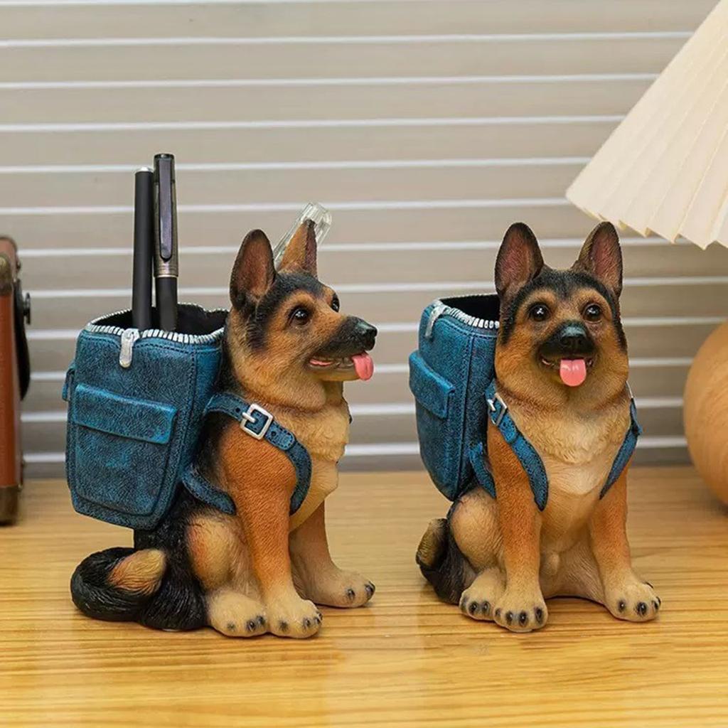 Pen Holder Dog Resin Crafts Home Study Desk Pen Storage Cute Dog Sculpture Ornaments