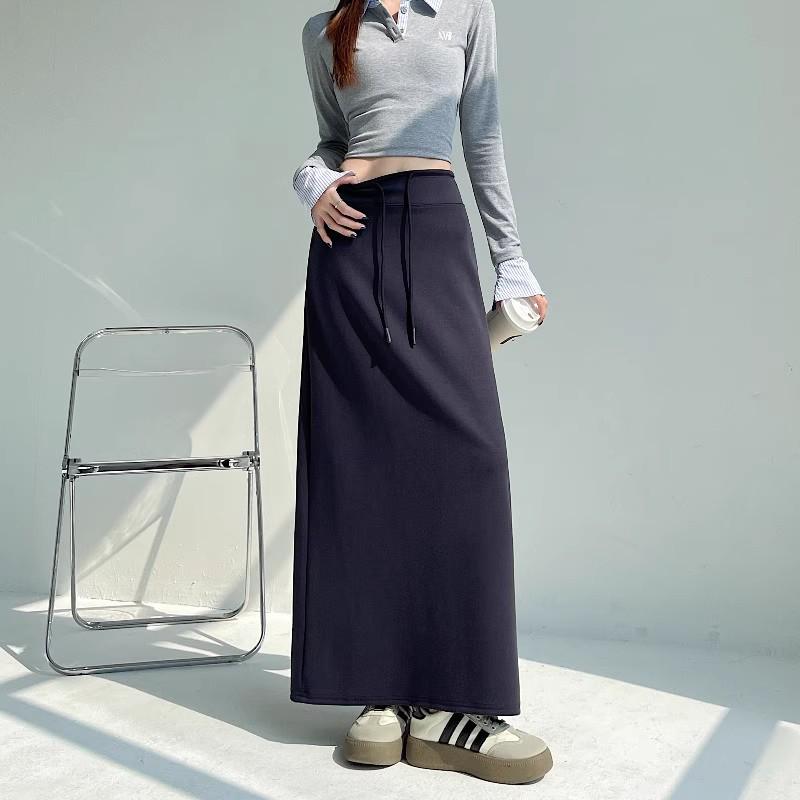 Women's Grey High-Waisted Drawstring Sports Skirt: 2025 Autumn/Winter Casual Loose Straight-Leg Half-Length.