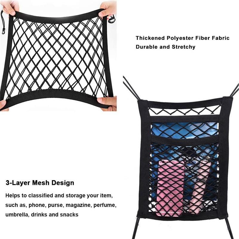 Bilinnvendig bagasjeromsseterygg Elastisk netting Bilstyling Oppbevaringspose Lommebur Borrelås Lommeholder Biltilbehør