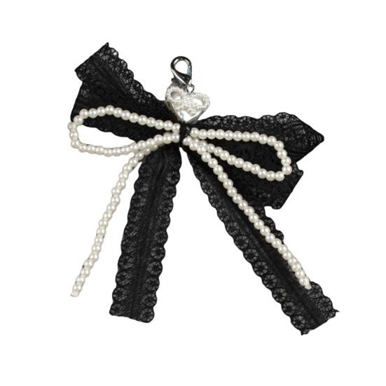 Lace Bow Shoe Charm for Sneakers Faux Pearls Beaded Bowknot Removable Bow Charm Accessory for Women Girls Shoes Bags Keychains