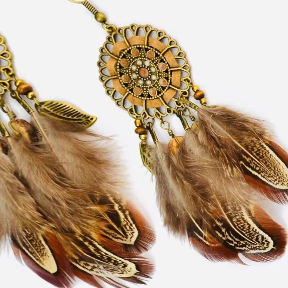 Ethnic Feather Dangle Earrings Bohemian Dangle Women's Earrings Long Tassel Earrings Wedding