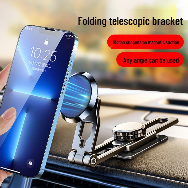 Foldable Magnetic Car Phone Holder with Rotating Metal Dashboard Mount