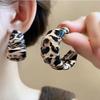 C-shaped Leopard Print Leather Big Pendant Earring for Women Exaggerated Personality Temperament Simple Round Zircon Brincos