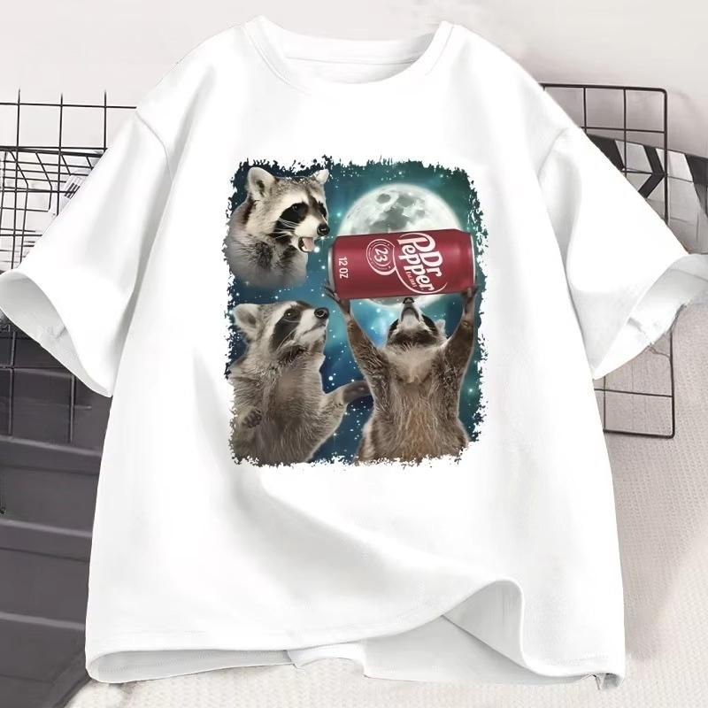 Three Raccoons Pepper Graphic Tshirts Unisex Women Funny Meme Raccoon Lovers T Shirt Top Loose Short Sleeve Streetwear Tees Tops