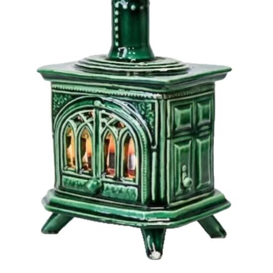Stove Figurine with LED Candle Battery Operated Fireplace Night Light Vintage Tabletop Ornament for Living Room Bedroom Home Decor