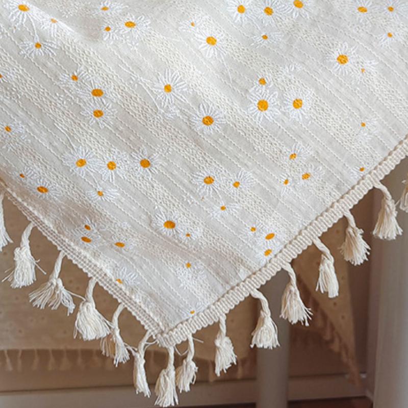 Blumenmuster Quasten Tischdecke Niedliches Gänseblümchen Design Rechteckige Tischdecke mit Quasten für Picknick oder Partydekorationen, Raumdekoration, Küchendekor