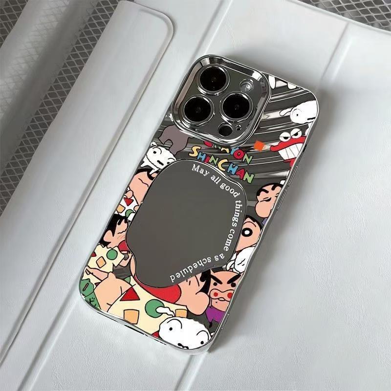 

Crayon Shin-chan Mirror Phone Case for iPhone 11 12 13 14 15 16 17 Pro Max PLUS Nohara Shinnosuke Put on Makeup Shinchan Cover for iPhone 17