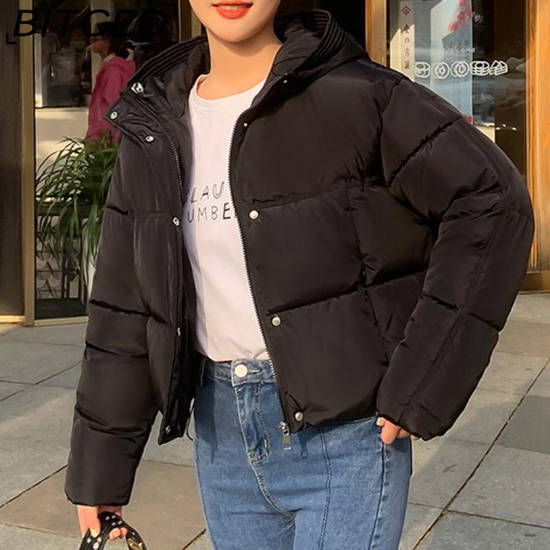 BITCED Minimalist Hooded Short Down-Filled Cotton Jacket Casual Puffer Jacket Lightweight Cotton Coat