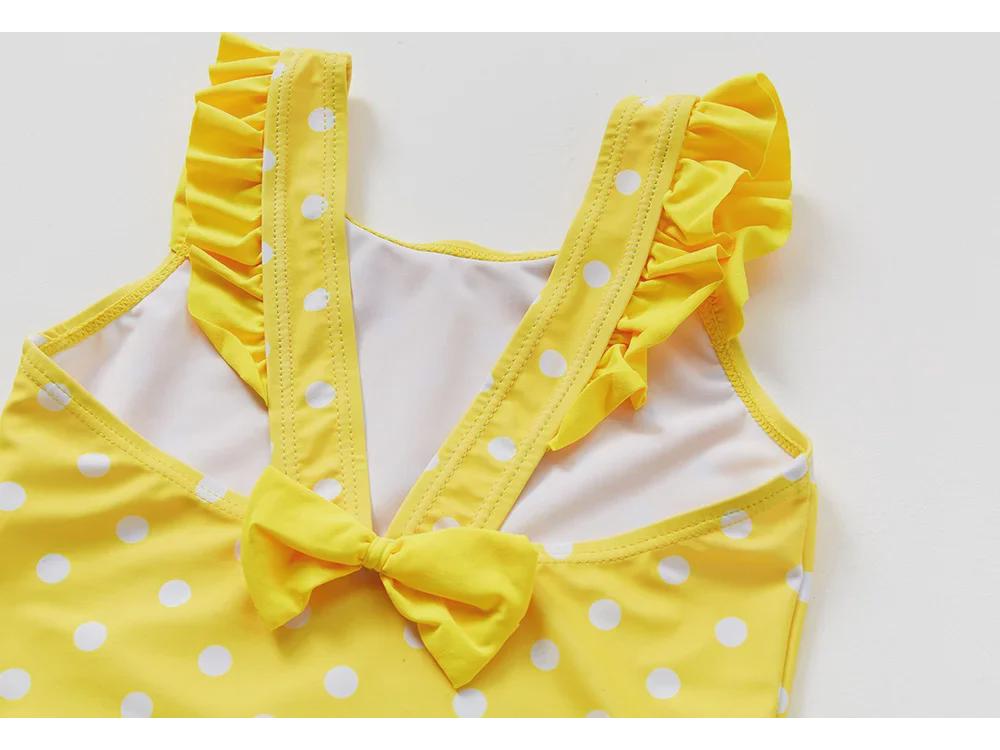 Girls' Polka Dot Swimsuit: Small & Medium, Ruffled Shoulder Strap, Bow-Accent One-Piece