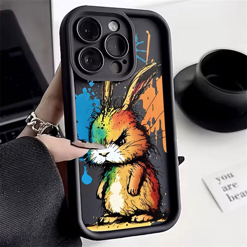 Cartoon Anger Rabbit Soft TPU Case For iPhone16 11 12 13 14 15 Pro Max X XR XS 7 8 Plus SE 2022 Shockproof Silicone Bumper Cover