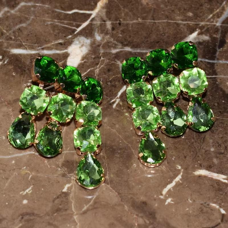 High Quality Glass Rhinestone Gems Dangle Earrings For Women Fashion Jewelry Party Show Wedding Dress Statement Accessories