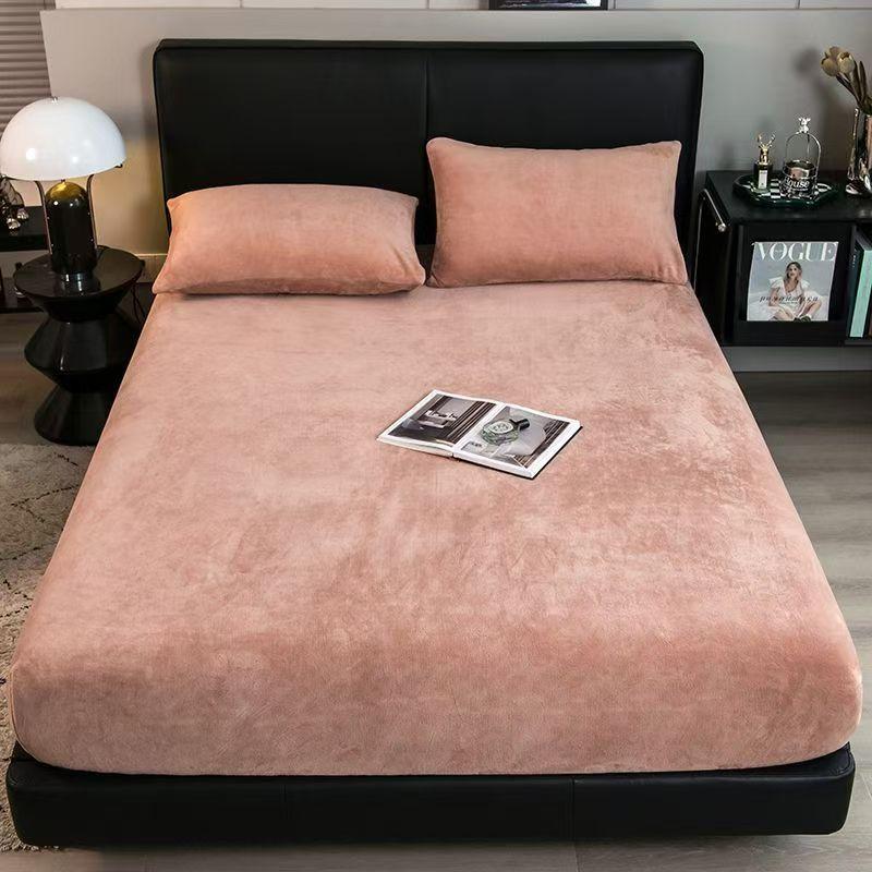 Winter Warm Plush Fitted Sheet Elastic Mattress Cover Fluffy Velvet Fleece Bed Linen Couple Thermal Double Bed King Size