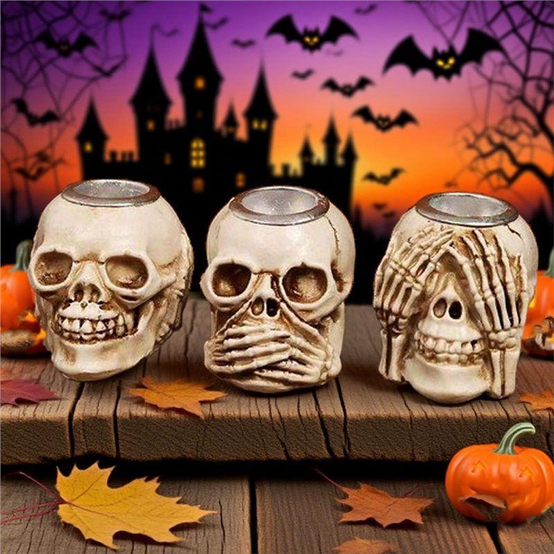 Feb.Resin Craft Halloween Skull Candle Holder, Table Decor Centerpiece Candlestick Candles, Spooky Creepy Design