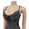 Women's Fashion Solid Color Mesh Strappy Long Dress with Hot Drilling Details