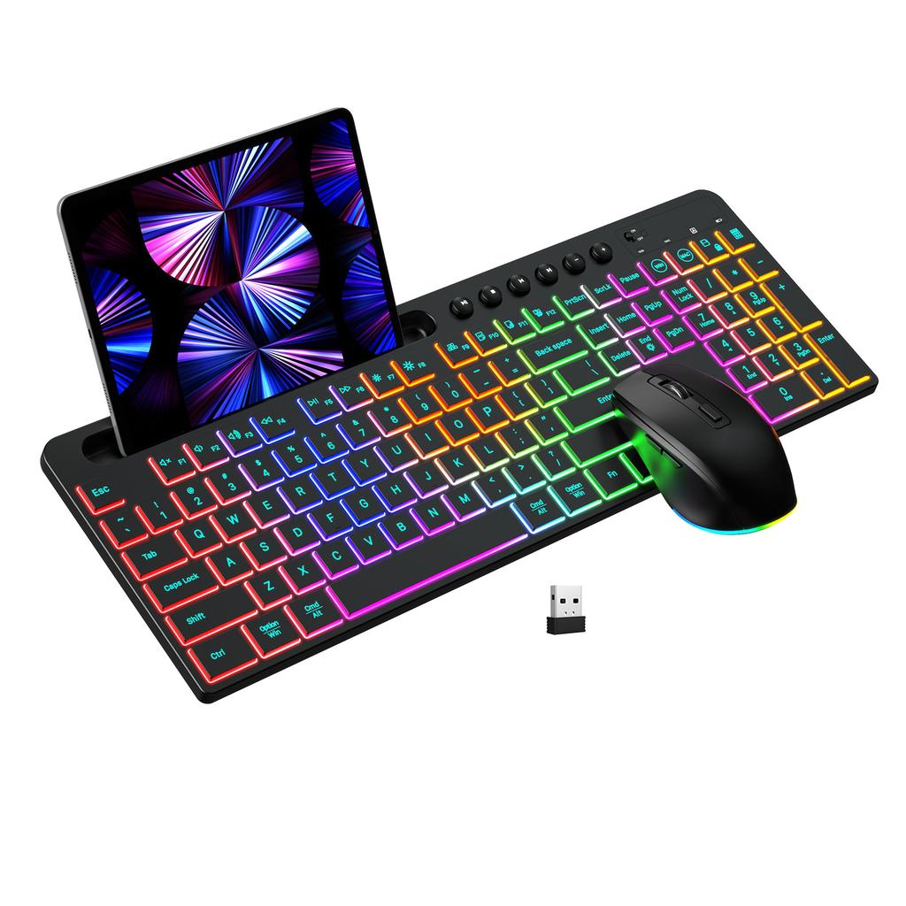 2.4G Wireless Keyboard Mouse Set with Card Slot Luminous Ergonomic Business Office