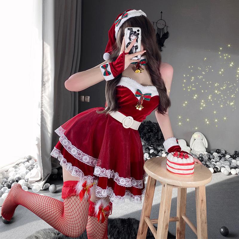 Sukienka mini bez ramiączek: Uroczy i zabawny świąteczny zestaw kostiumowy do odgrywania ról