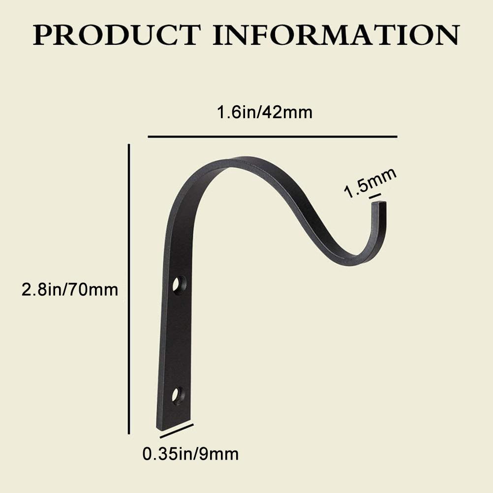 4Pcs Black Metal Wall Hooks Curved Hanging Plant Bracket Flower Basket Decor