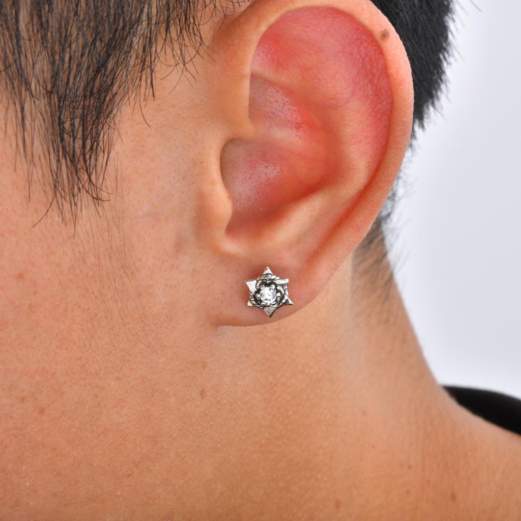 Xiaomi Vnox Mens Hexagram Stud Earrings Copper Black White Zircon Six‑Pointed Star Punk Retro Ear Studs Jewelry for Men Party Gifts