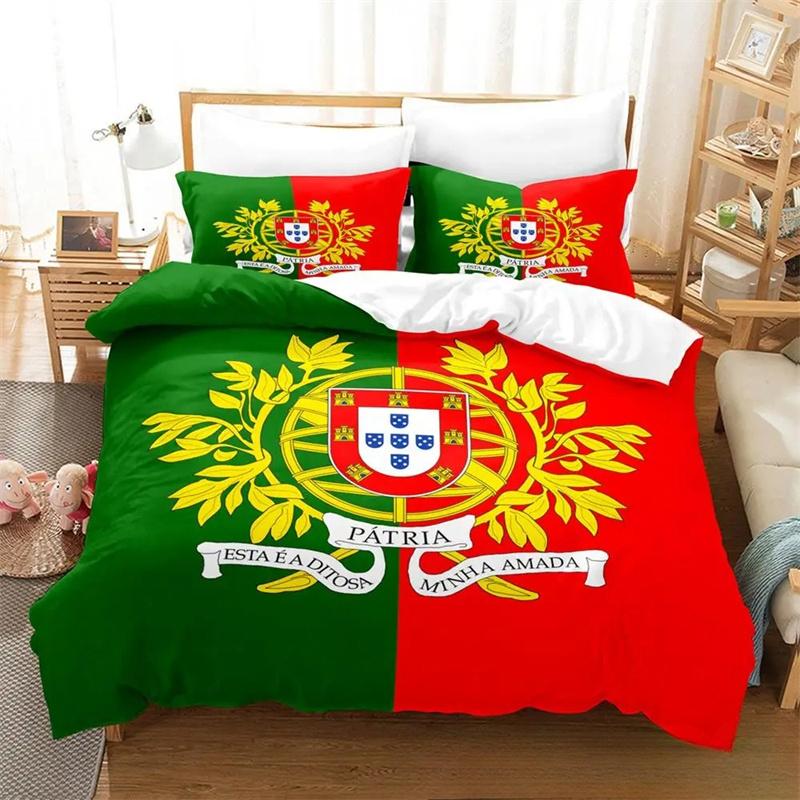 3D Print Portugal Flag Bedding Set,Duvet Cover Comforter Bed Set Quilt Cover Pillowcase,King Queen Twin Size Boys Girls Adults
