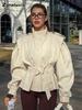 Boutique Design Aesthetic Autumn & Winter Loose Fit Slimming Belted Long Sleeve Stand Collar Commute Versatile Windbreaker Jacket