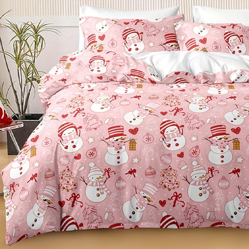[Christmas Gift] 3Pcs Christmas Snowman Duvet Cover Set - Soft Polyester, Zip Closure, Machine Washable Christmas Gift