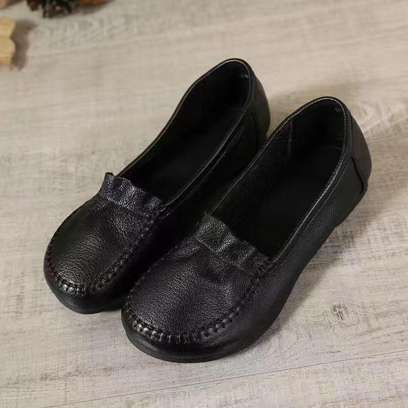Round-toe Women's Shoes - Versatile Flat Leather Flats Suitable for All Seasons, Soft-bottomed Shoes
