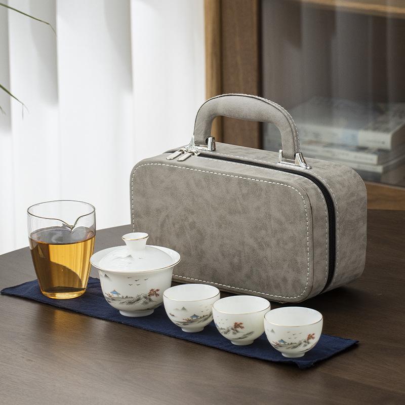 Suet Jade Porcelain Portable Travel Tea Set Activity Souvenir Business Company Festival Gift Set