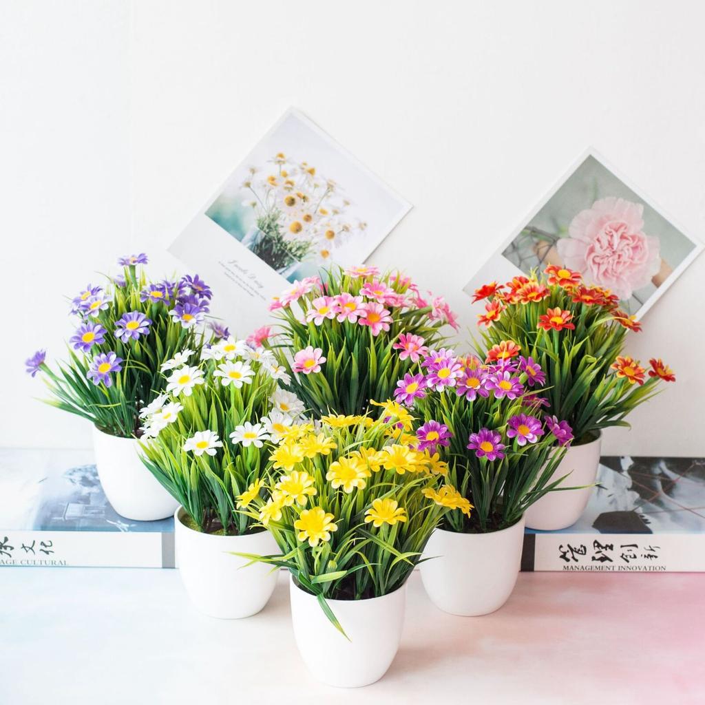Spring Grass Chrysanthemum Artificial Flower Potted Set Home Simulation Green Plant Decoration Ornaments
