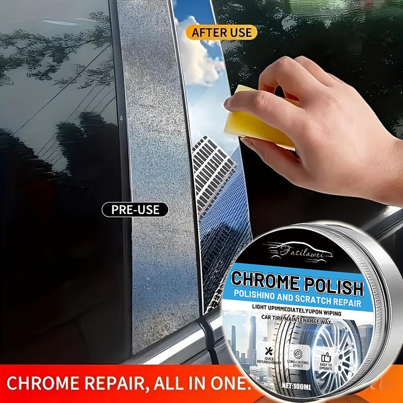 Chrome Parts Restoration & Metal Polishing Paste, Enhances And Restores Shine on Metals And Chrome, Includes Sponge, Suitable f