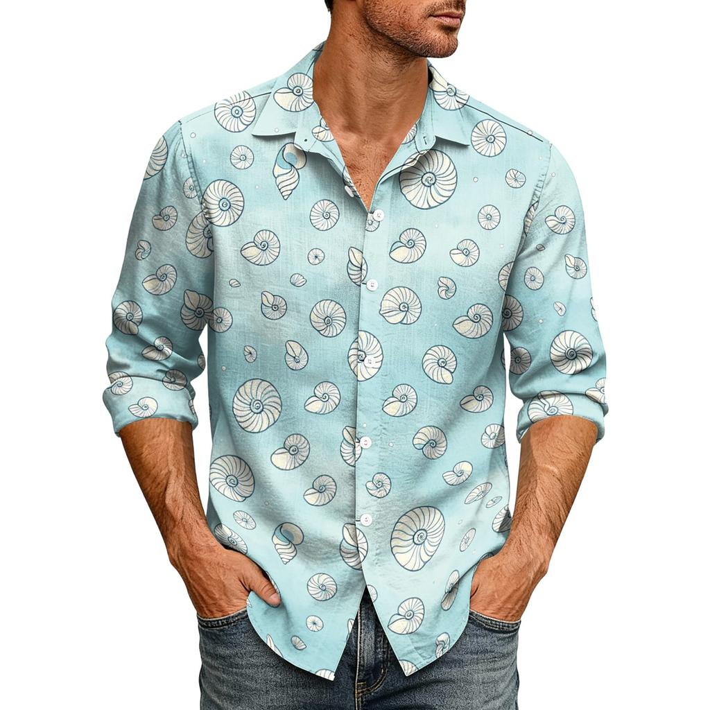Men's Loose Fit Long Sleeve Shirt Hawaiian Style Retro Casual Button Down Shirt with Spread Collar Suitable for Spring and Autumn