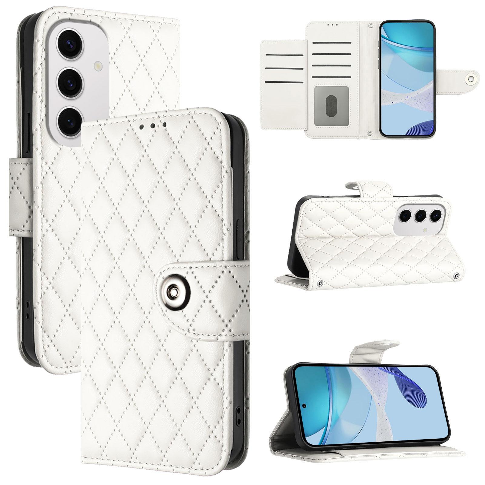 

For Samsung Galaxy S24 FE Leather Case Phone Stand Cover with 7 Card Slots and Hand Strap White