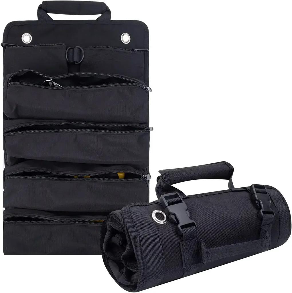 Professional Multi Pocket Tool Bag Heavy Duty Roll Up Organizer Pouch Portable for Electrician Carpenter Hardware DIY Tools