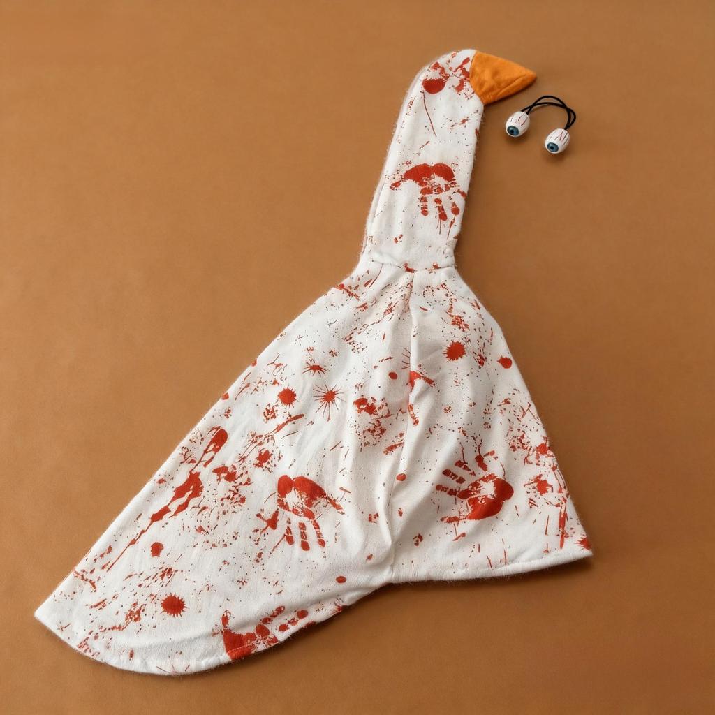 Halloween Bloody Porch Goose Costume with Terror Bloodstains and Handprint Ornaments for Outdoor Lawn and Haunted House