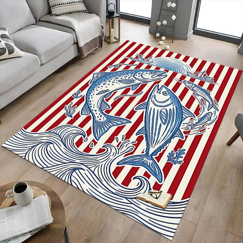 1PC Fish Ocean Non-Slip Floor Carpet, Office, Family, Bedroom, Studio - Large Area Rug, Decorative Mat, Longlasting Material-C0431