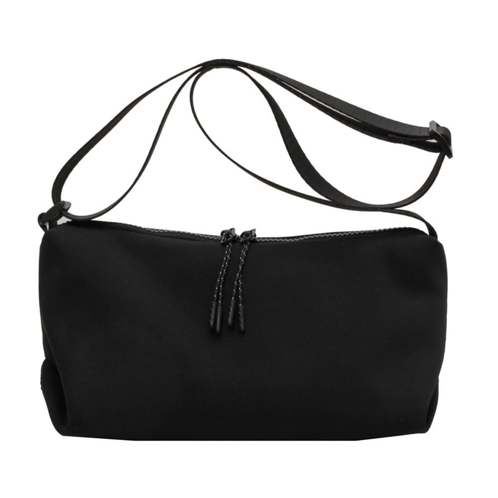 Beatus Women's Simple and Compact Shoulder Bag Made of Supple Canvas (Black) - Fits a Long Wallet