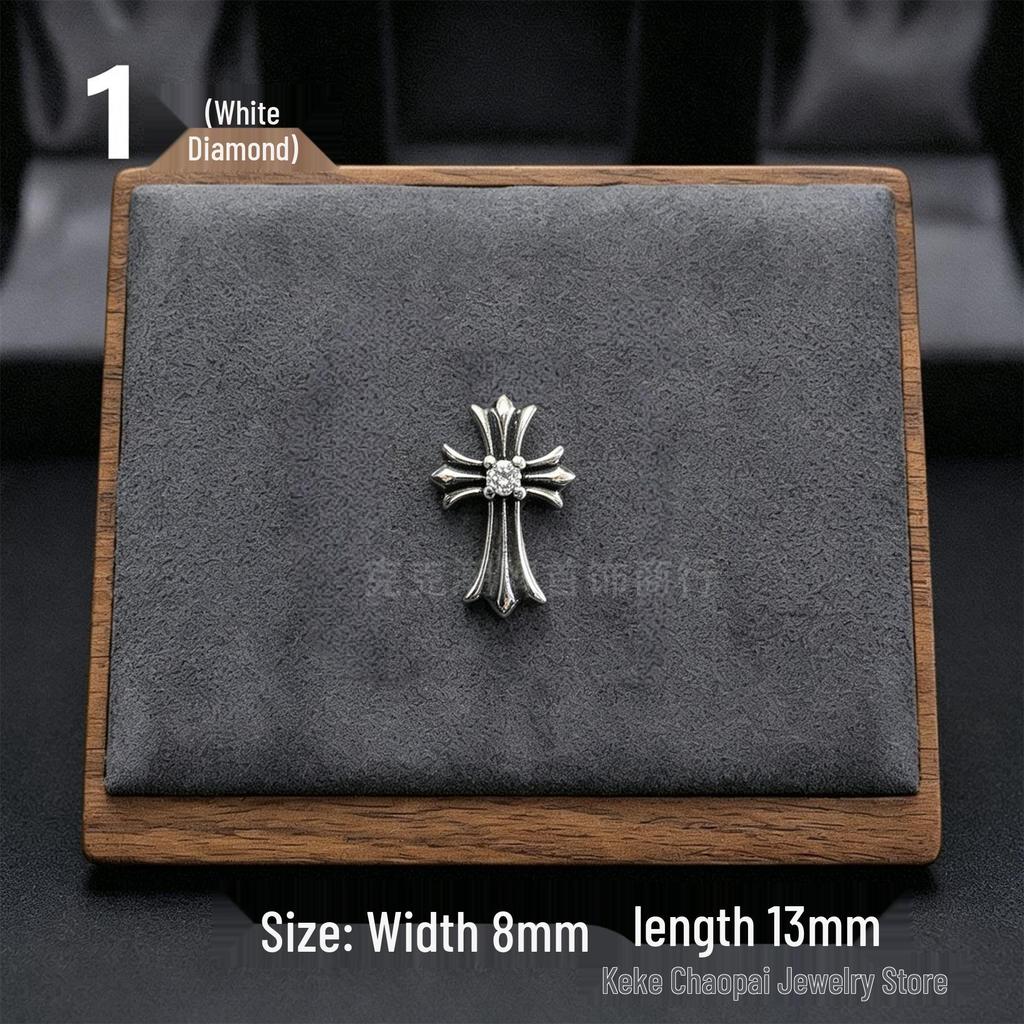 Cercei Stud Trendy Cruce Cupru Alb Argint Thai 925 cu Diamante Colorate pentru Bărbați și Femei
