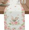 Easter Bunny Ear Flower Linen Table Runner Holiday Party Decor Reusable Farmhouse Kitchen Dining Table Runner Easter Decorations