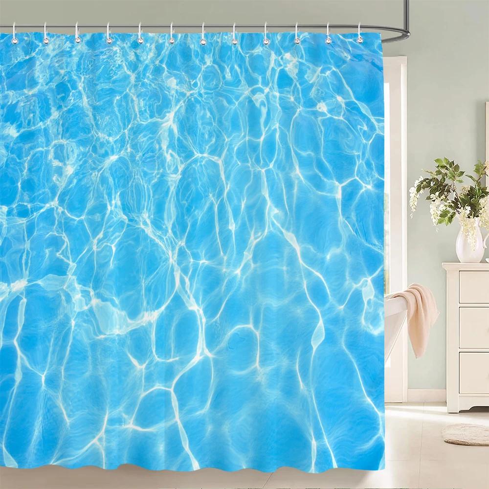 1 pc Blue minimalist art water ripple printing polyester material shower curtain waterproof fabric, bathroom partition curtain