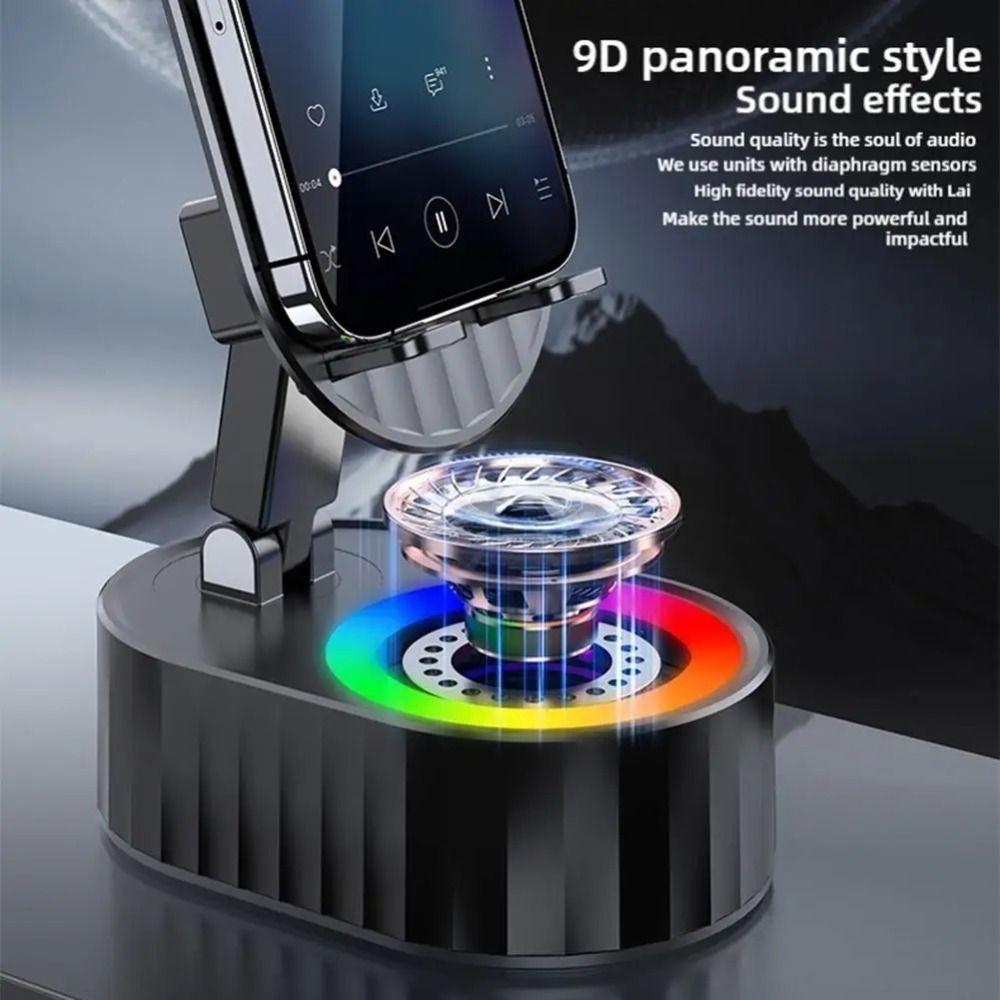360° Rotating Induction Speaker Phone Stand Reverse Charging Foldable Wireless Bluetooth Speaker with Atmosphere Light