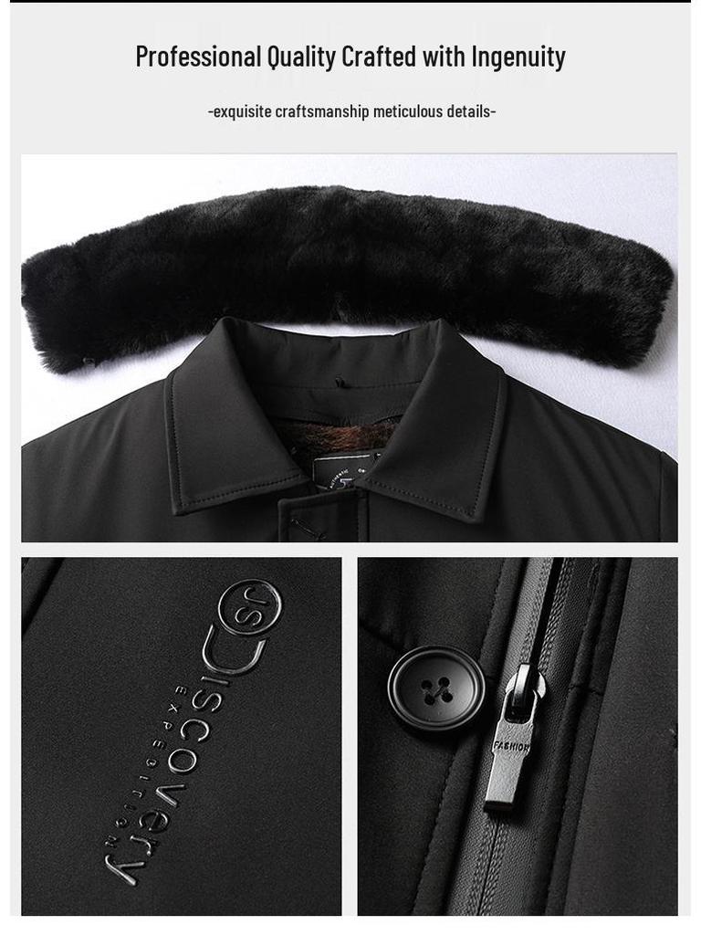 Men's Plus Size Business Casual Fleece-Lined Jacket with Detachable Fur Collar - 2025 Winter Collection
