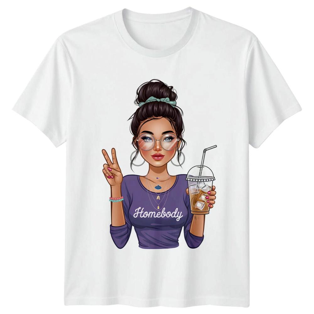 Homebody Girl Iced Coffee Peace Sign Sarcastic Graphic TShirt S