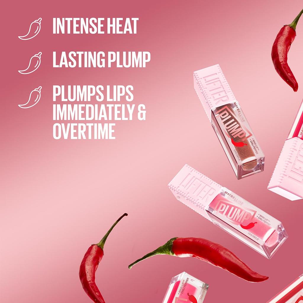 Maybelline New York Lifter Plump Lip Gloss Hot Chili 5ml With XL Wand For Instant Lip Volume Shine And Lasting Glossy Plump Effect