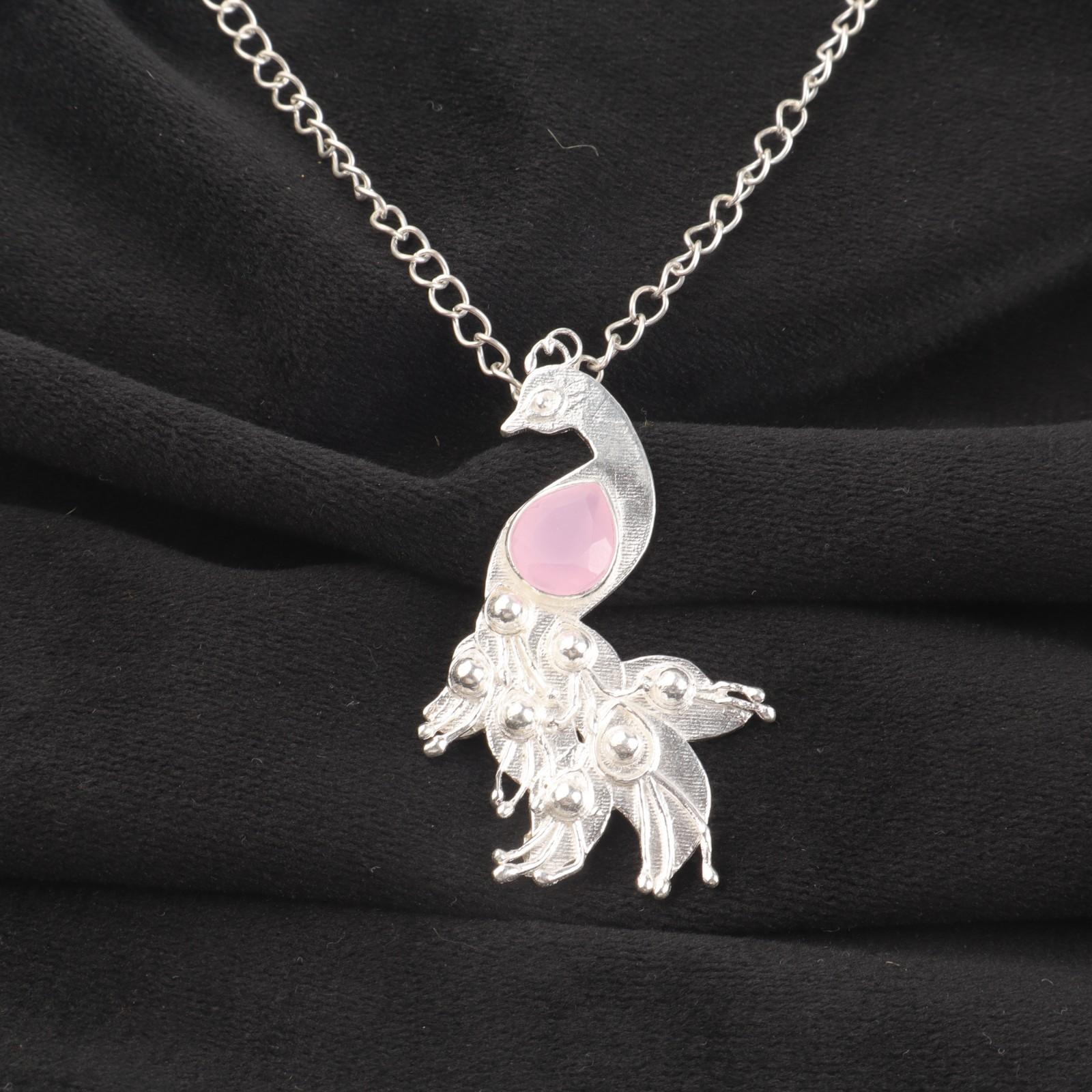 

Rose Chalcedony Gemstone 925 Sterling Silver Jewelry Handmade Pendant 2 For Her CP-21-19