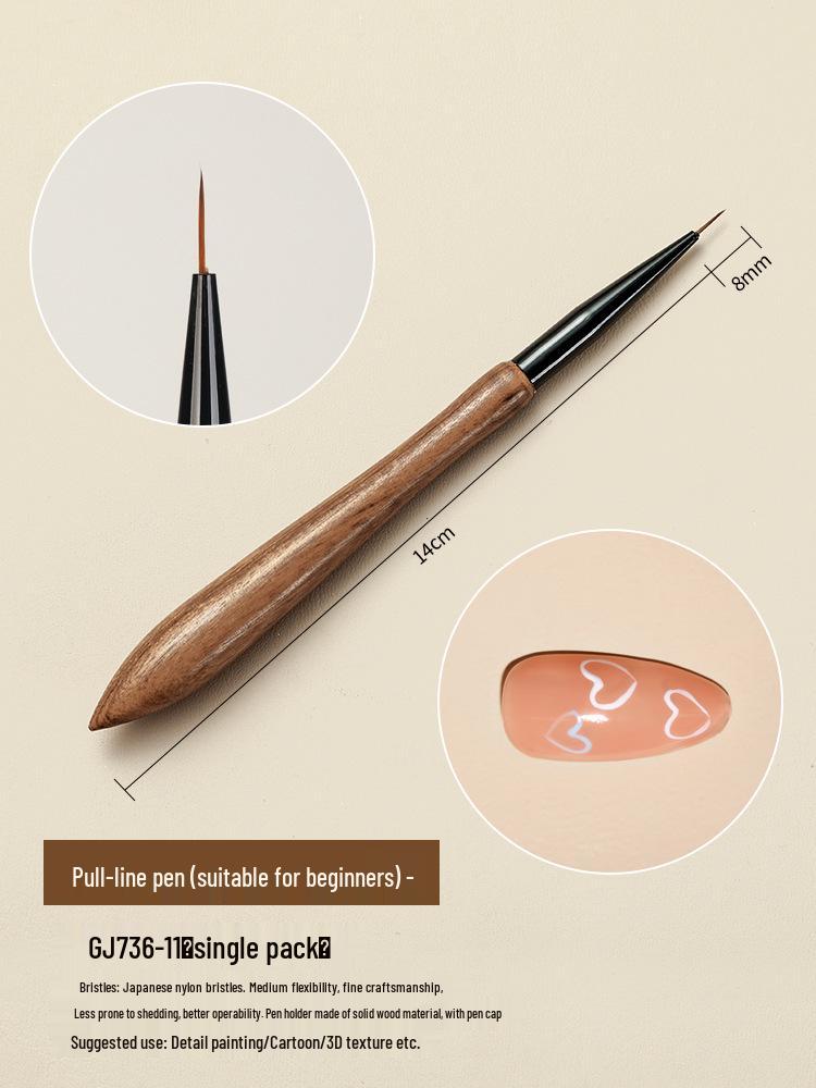 Japanese Sandalwood Nail Art Brush Set with Gradient Ombre and Round Head for Gel Painting