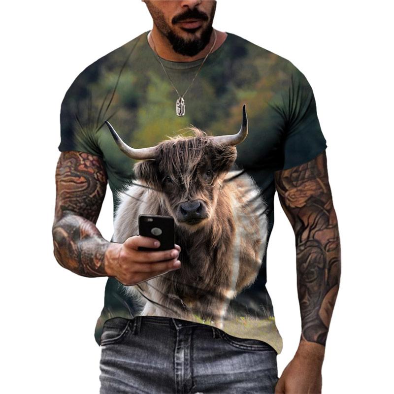 New 3D Funny Animal Cattle Graphic T Shirts Summer Men Fashion Personality Interest Printed Round Neck Short Sleeve Tees Tops