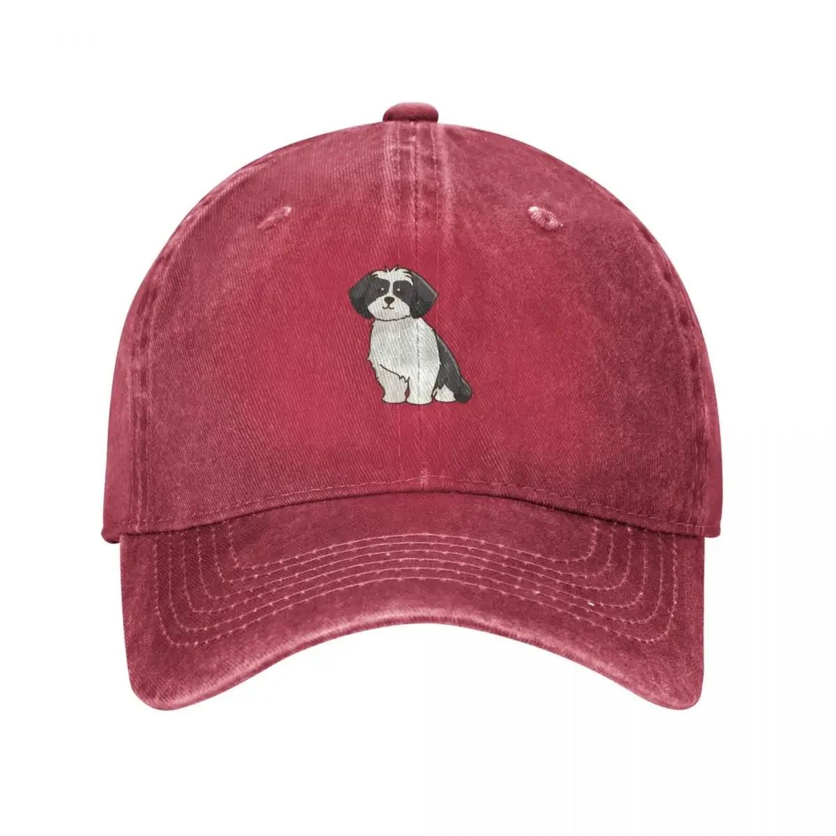 Simple black and white Shih Tzu sitting down Baseball Cap Cosplay funny hat summer hat Women Hats Unisexs