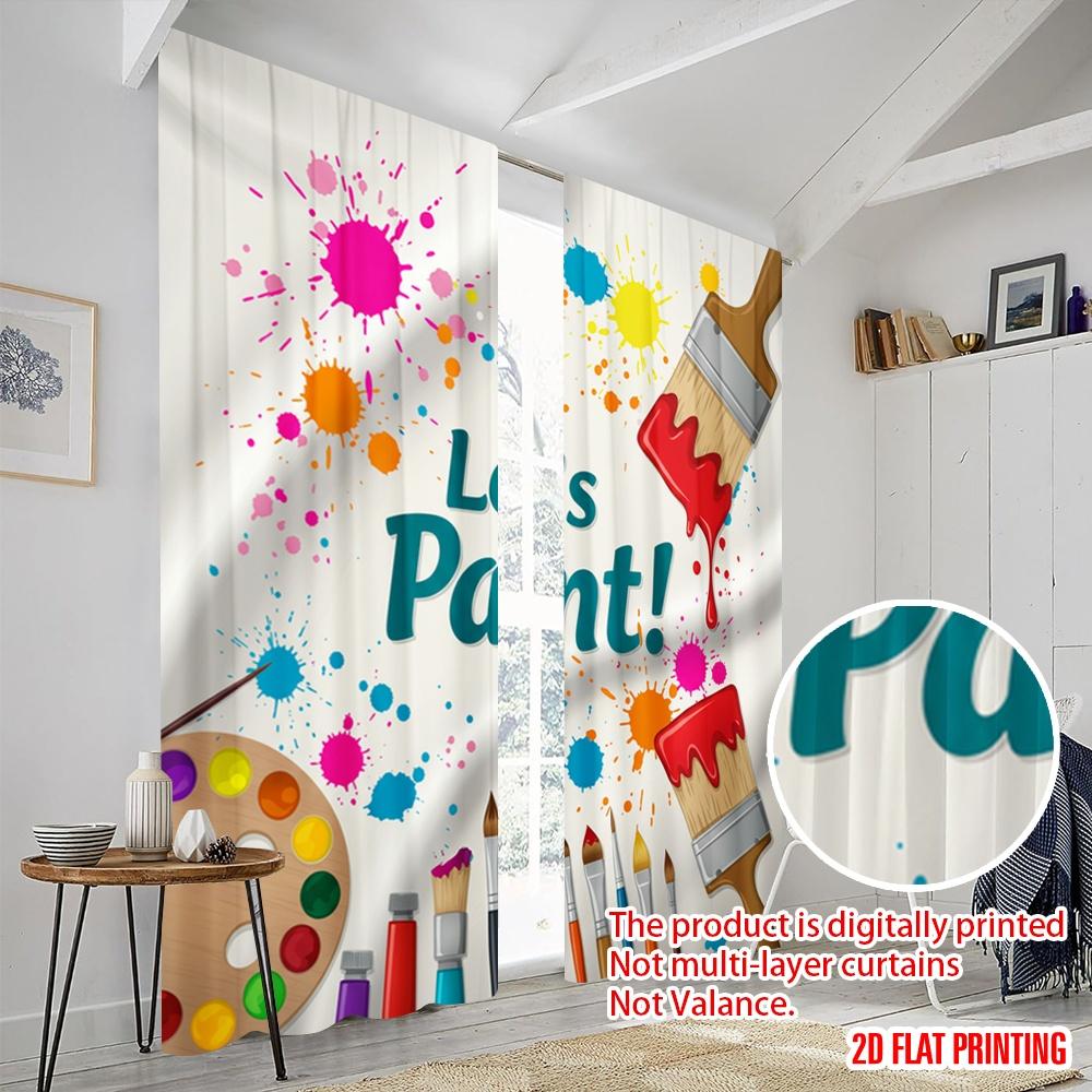 2pcs 2D flat printing Window Drapes Let's Paint Supplies Polyester Without Electricity Family Party Use for Living Room Outdoor