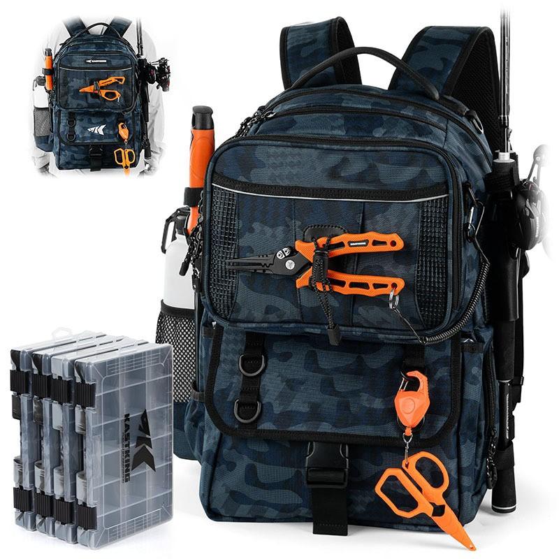 Multi-Compartment Fishing Backpack Outdoor Spinning Rod Storage Waterproof Oxford Fabric Camo Hiking Gear Bag