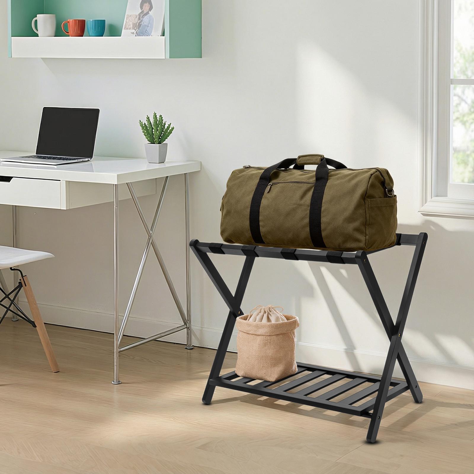 

Bymaocar Black Folding Luggage Rack Travel Suitcase Shoe Home Storage & Organization Holder Stand Fit Home, Commercial, Hotel