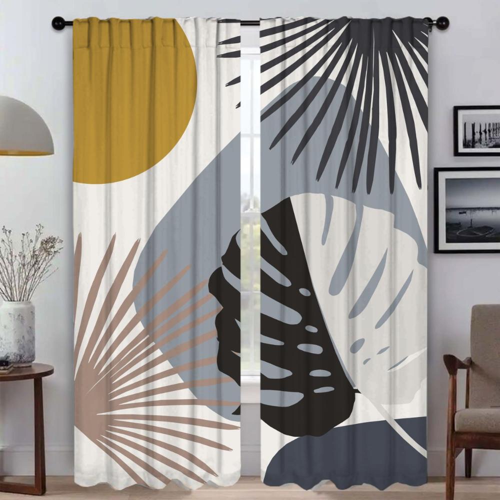 Eucalyptus Fan Palm Modern Living Room Curtains 2 Pieces Partition Curtains for Bedroom Window Curtain Shades Kitchen Blackout